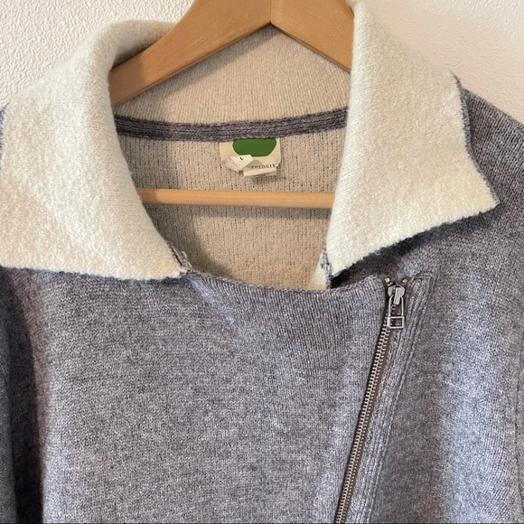 Anthropologie Alpaca Wool Blend Moto Knit Jacket Asymmetric Zip Gray Cream-Large - Picture 4 of 12